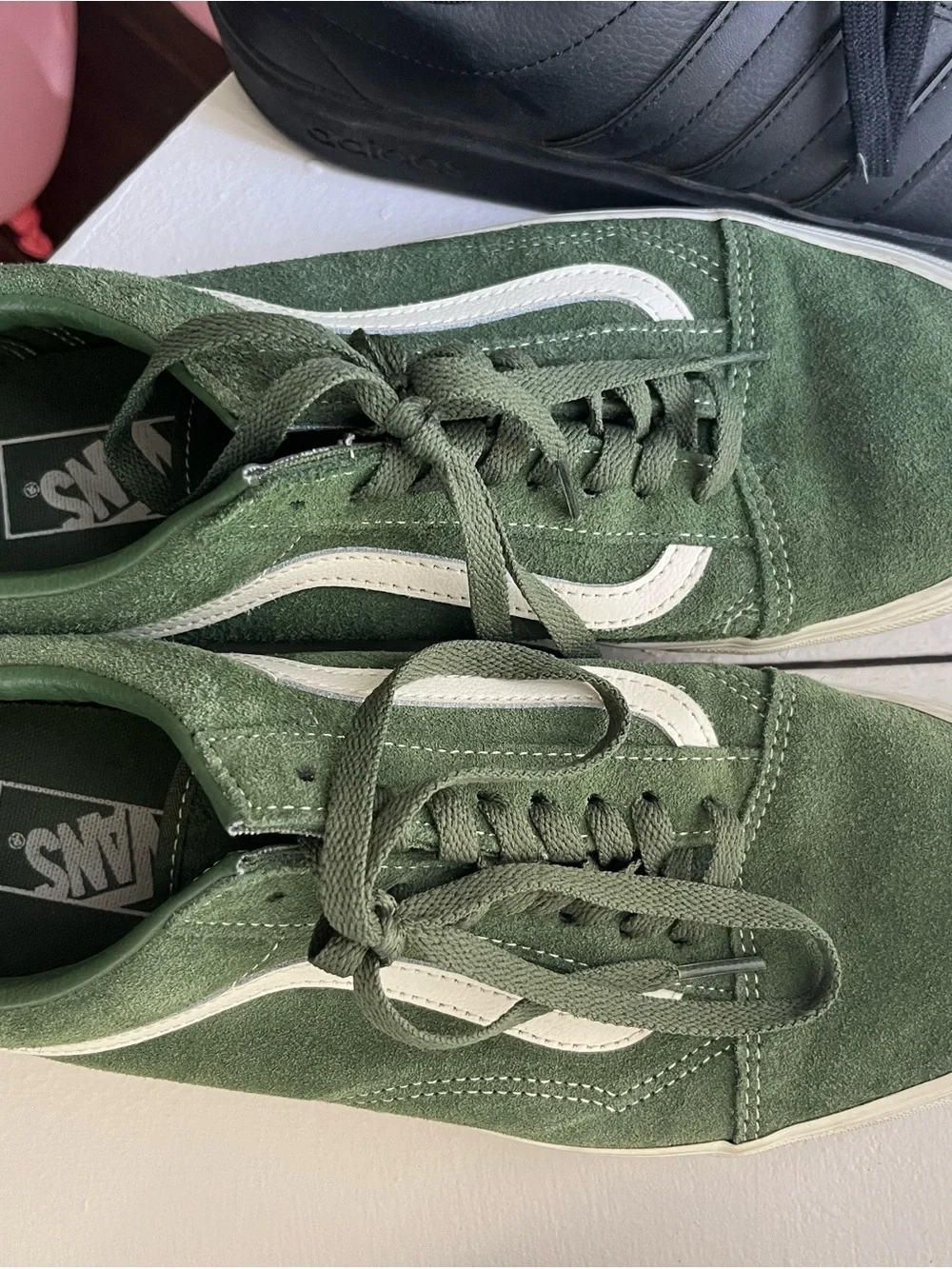 Vans Old Skool Green Suede Sneakers with White Stripe